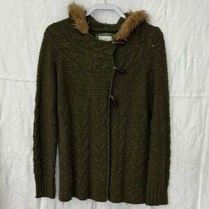 VINTAGE Y2K Old Navy Green Wrap Over Sweater with Faux Fur Hood